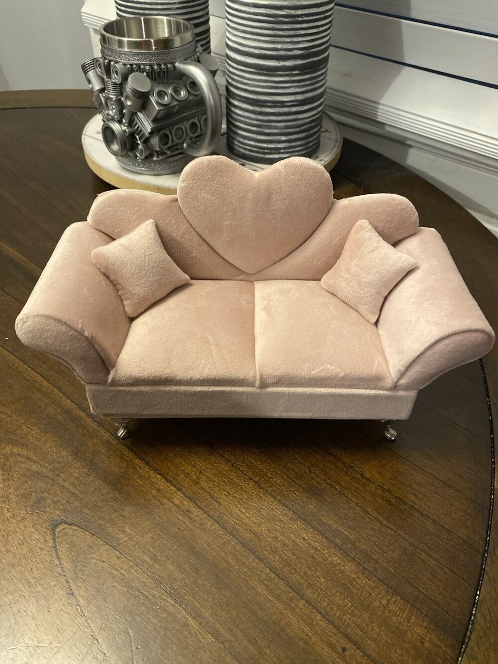 Pink Jewelry Box Sofa Couch Heart Velvet Plush Jewelry Storage Display Decor NEW